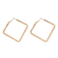 Tibetan Style Hoop Earring, Square, gold color plated, fashion jewelry & for woman & with rhinestone, golden, nickel, lead & cadmium free, 55x55mm, Sold By Pair