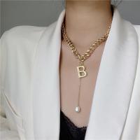 Titanium Stål Halskæde, med Plastic Pearl, med 1.97inch extender kæde, Letter B, mode smykker & for kvinde, flere farver til valg, Længde Ca. 15.75 inch, Solgt af PC