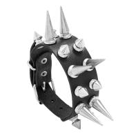 PU Schnur Armbänder, PU Leder, mit ABS Kunststoff & Eisen, rund, silberfarben plattiert, Modeschmuck & unisex, schwarz, 258x26mm, verkauft von PC