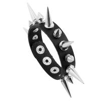 Rindsleder Armband, Kuhhaut, mit Eisen & Zinklegierung, rund, silberfarben plattiert, Modeschmuck & unisex, schwarz, 220x16mm, verkauft von PC