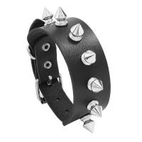 PU Leather Cord Bracelets with ABS Plastic & Iron Round silver color plated fashion jewelry & Unisex black Sold By PC
