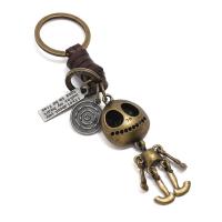 Zinc Alloy Key Clasp with Cowhide & Iron Skull plated portable & Unisex brown nickel lead & cadmium free 130mm Sold By PC