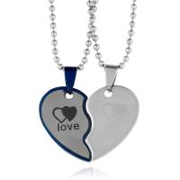 Couple Necklace, 304 Stainless Steel, with Wax Cord & Iron, Heart, plated, fashion jewelry & different materials for choice & for couple, more colors for choice, 28x35mm, Sold By Pair