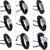 PU Leather Bracelet, with Wax Cord & Tibetan Style, Round, silver color plated, Adjustable & fashion jewelry & Unisex & different styles for choice, more colors for choice, 170-180mm,80-90mm,12mm, Sold By PC