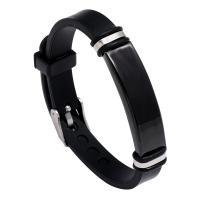 Silicone Bracelets with 316L Stainless Steel Round silver color plated fashion jewelry & Unisex black Sold By PC