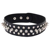PU Leather Choker Necklace, with ABS Plastic & Iron, Round, silver color plated, Adjustable & fashion jewelry & for woman, black, 450x36mm, Sold By PC