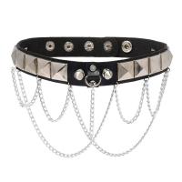 PU Leather Choker Necklace, with Aluminum & Iron, Round, silver color plated, Adjustable & fashion jewelry & for woman, black, 425x20mm, Sold By PC