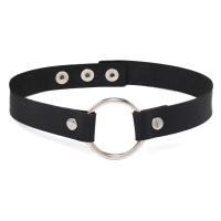 PU Leather Choker Necklace with Iron Round silver color plated Adjustable & fashion jewelry & for woman black Sold By PC