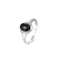 925 Sterling Silver Cuff Finger Ring, with Black Agate, platinum plated, adjustable & different styles for choice & for woman, US Ring Size:6, Sold By PC