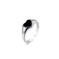 925 de prata esterlina Cuff Ring Finger, Coração, platinado, ajustável & para mulher, 9x20mm, tamanho:6, vendido por PC