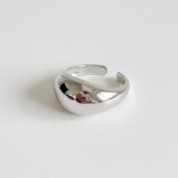 925 de prata esterlina Cuff Ring Finger, platinado, ajustável & para mulher, tamanho:6, vendido por PC