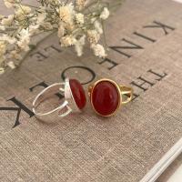 925 Sterling Silver Cuff Finger Ring, with Red Agate, Oval, plated, adjustable & for woman & hollow, more colors for choice, US Ring Size:6, Sold By PC