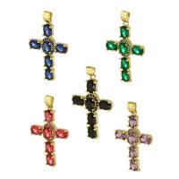 Cubic Zirconia Micro Pave Brass Pendant, Cross, gold color plated, micro pave cubic zirconia, more colors for choice, 23x35x5mm, Sold By PC