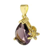 Cubic Zirconia Micro Pave Brass Pendant, with Crystal, Teardrop, gold color plated, micro pave cubic zirconia, 15x17x7.50mm, Sold By PC