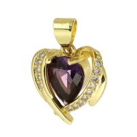 Cubic Zirconia Micro Pave Brass Pendant, with Crystal, gold color plated, micro pave cubic zirconia, 14x16x5mm, Sold By PC