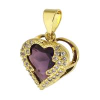 Cubic Zirconia Micro Pave Brass Pendant with Crystal Heart gold color plated micro pave cubic zirconia Sold By PC
