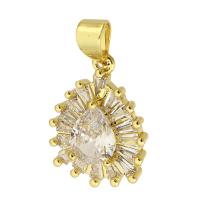 Cubic Zirconia Micro Pave Brass Pendant, Teardrop, gold color plated, micro pave cubic zirconia, 13x18x4.50mm, Sold By PC
