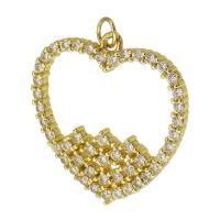 Cubic Zirconia Micro Pave Brass Pendant, Heart, gold color plated, micro pave cubic zirconia & hollow, 28x29x3mm, Hole:Approx 3.5mm, Sold By PC