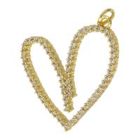 Cubic Zirconia Micro Pave Brass Pendant, Heart, gold color plated, micro pave cubic zirconia & hollow, 27x29x3mm, Sold By PC