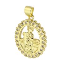 Cubic Zirconia Micro Pave Brass Pendant, Flat Round, gold color plated, micro pave cubic zirconia & hollow, 17x21x3mm, Hole:Approx 3.5mm, Sold By PC