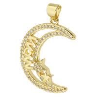 Brass Pendant Moon gold color plated micro pave cubic zirconia & hollow Approx 3mm Sold By PC