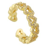 Brass Cuff Finger Ring, gold color plated, Adjustable & micro pave cubic zirconia & hollow, US Ring Size:6, Sold By PC