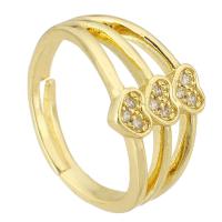 Cubique anneau en laiton Circonia Micro Pave, coeur, Placage de couleur d'or, Réglable & pavé de micro zircon & creux, Taille:6, Vendu par PC