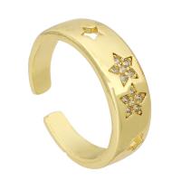 Латунь Манжеты палец кольцо, плакирован золотом, Регулируемый & с рисунками звезды & инкрустированное микро кубического циркония, размер:6.5, продается PC