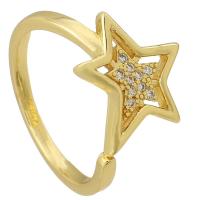 Латунь Манжеты палец кольцо, Звезда, плакирован золотом, Регулируемый & инкрустированное микро кубического циркония & отверстие, размер:5, продается PC