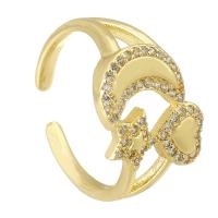 Brass Cuff Finger Ring, gold color plated, Adjustable & micro pave cubic zirconia & hollow, US Ring Size:6.5, Sold By PC