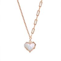 Brass Necklace with White Shell with 1.97inch extender chain Heart plated fashion jewelry & for woman & with rhinestone nickel lead & cadmium free Length Approx 15.75 Inch Sold By PC