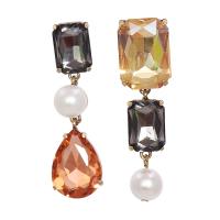 asymmetrische Ohrringe, Zinklegierung, mit Strass & Kunststoff Perlen, Modeschmuck & für Frau, frei von Nickel, Blei & Kadmium, 65x17mm, verkauft von Paar
