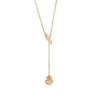 Freshwater Pearl Brass Chain Necklace, Pérolas de água doce, with cobre, with 4cm extender chain, Banhado a ouro 14K, Natural & para mulher, dourado, comprimento 40 cm, vendido por PC