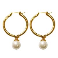 Freshwater Pearl Earrings, with Brass, gold color plated, Natural & fashion jewelry & for woman, golden, 35x24mm, Sold By Pair