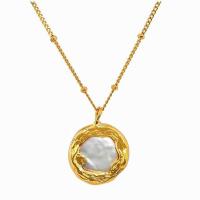 Freshwater Pearl Brass Necklace, with Brass, 18K gold plated, Natural & fashion jewelry & for woman, golden, 15mm, Length:42 cm, Sold By PC