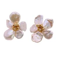 Freshwater Pearl Earrings with Brass real gold plated Natural & fashion jewelry & for woman golden Sold By Pair