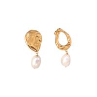 Freshwater Pearl Earrings with Brass real gold plated Natural & fashion jewelry & for woman golden 46mm Sold By Pair