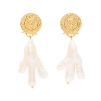 Freshwater Pearl Earrings with Brass real gold plated Natural & fashion jewelry & for woman golden 30-40mm Sold By Pair