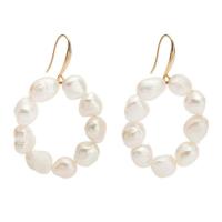 Freshwater Pearl Earrings, real gold plated, Natural & fashion jewelry & for woman, golden, 36mm, Sold By Pair
