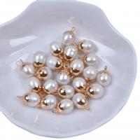 Slatkovodni Pearl Privjesci, s Mesing, zlatna boja pozlaćen, Prirodno & modni nakit & za žene, bijel, 9x11mm, Prodano By PC