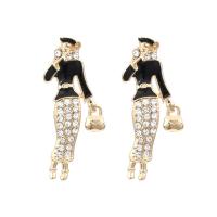 Rhinestone Earring Zinc Alloy gold color plated fashion jewelry & for woman & enamel & with rhinestone multi-colored Sold By Pair