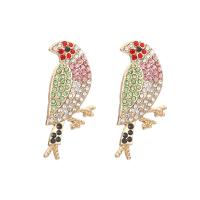 Rhinestone Earring Zinc Alloy Bird gold color plated fashion jewelry & for woman & with rhinestone multi-colored Sold By Pair