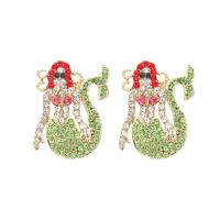 Rhinestone Earring, Tibetan Style, Mermaid, gold color plated, fashion jewelry & for woman & with rhinestone, multi-colored, 36x28mm, Sold By Pair