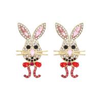 Rhinestone Earring Zinc Alloy Mouse gold color plated fashion jewelry & for woman & with rhinestone multi-colored Sold By Pair