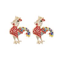 Rhinestone Earring Zinc Alloy Cock gold color plated fashion jewelry & for woman & with rhinestone multi-colored Sold By Pair