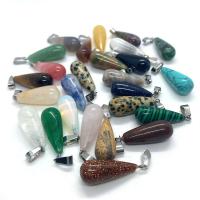Gemstone Pendants Jewelry, with Brass, Teardrop, silver color plated, different materials for choice, more colors for choice, 11x30mm, Sold By PC