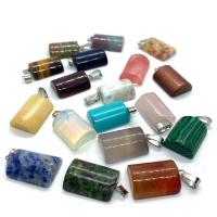 Ювелирные подвески из драгоценных камней, Полудрагоценный камень, с Латунь, Столбик, плакирован серебром, различные материалы для выбора, Много цветов для выбора, 15x25mm, продается PC