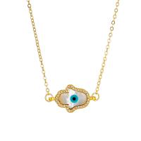 Cubic Zircon Micro Pave Brass Necklace with White Shell with 2.36 extender chain Evil Eye gold color plated & micro pave cubic zirconia & for woman golden nickel lead & cadmium free Length 16.93 Inch Sold By PC