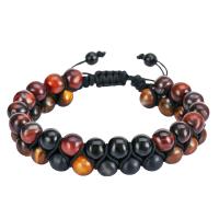 Gemstone Bracelets, Abrazine Stone, with Knot Cord & Red Tiger Eye Stone, handmade, Double Layer & fashion jewelry & Unisex, nickel, lead & cadmium free, 8mm, Length:Approx 7.5-11.8 Inch, Sold By PC