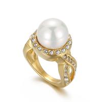 nehrđajućeg Čelik vještački dijamant Finger Ring, 304 nehrđajućeg čelika, s Školjka, Krug, zlatna boja pozlaćen, modni nakit & različite veličine za izbor & za žene & s Rhinestone, više boja za izbor, Prodano By PC